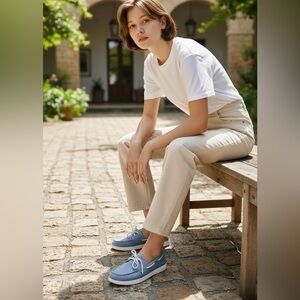 Nautica Women’s Casual Boat Shoes Slip On Cushioned Insole Denim Color Size 8